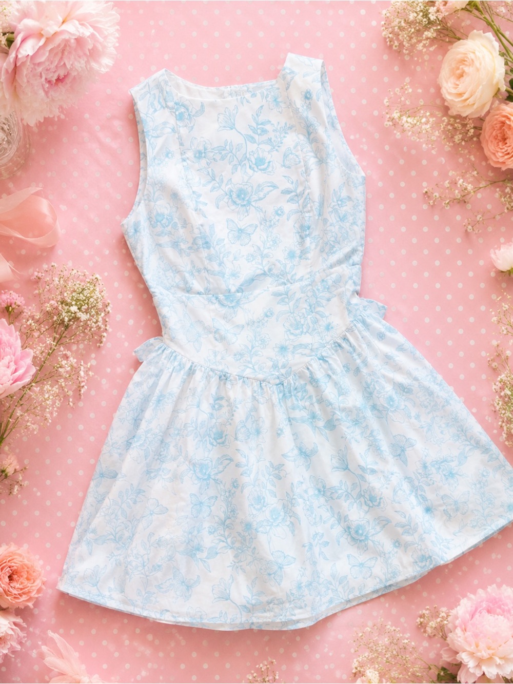 Wild Fable Bow-Back NWT Mini A-Line Dress Sky Blue Floral Target Medium